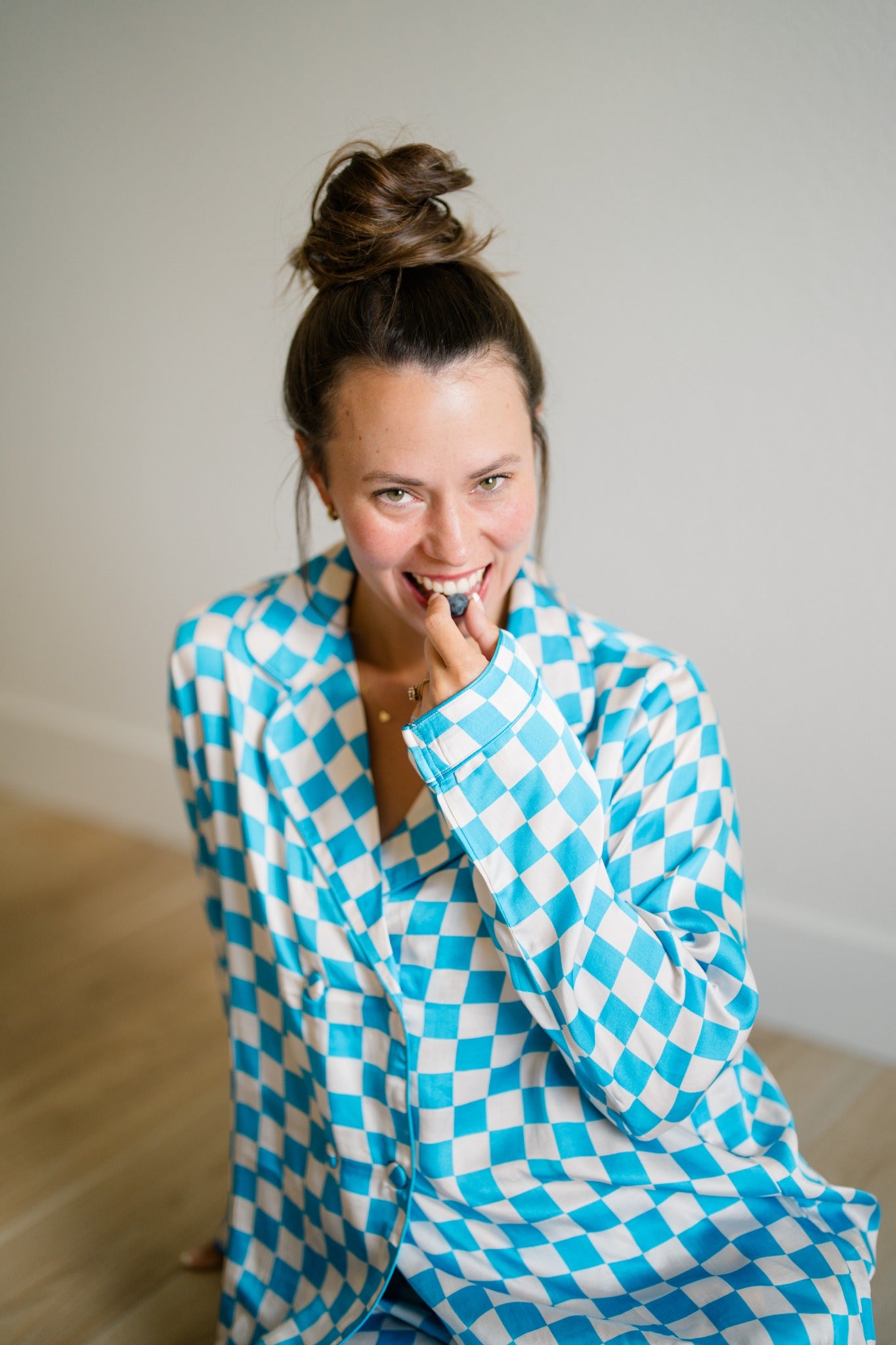 Blueberry Check sleepwear portrait