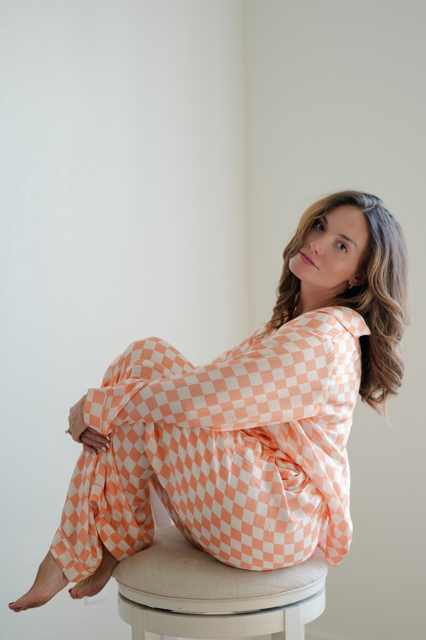 Grapefruit Check seated chair portrait